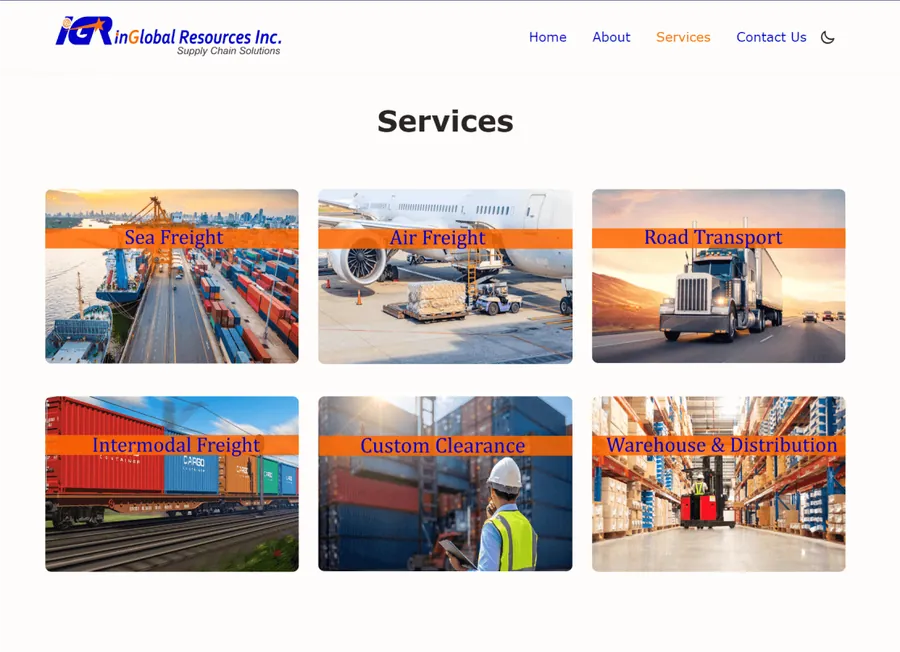 igr logistics company website homepage